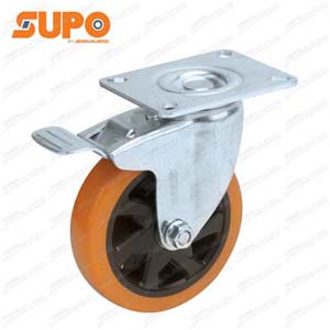 ล้อยูรีเทนไฮเทค PUo แบบกระทะพลาสติก รุ่นรับน้ำหนักปานกลาง Series 05 ล้อเป็น+เบรก 150 มม.